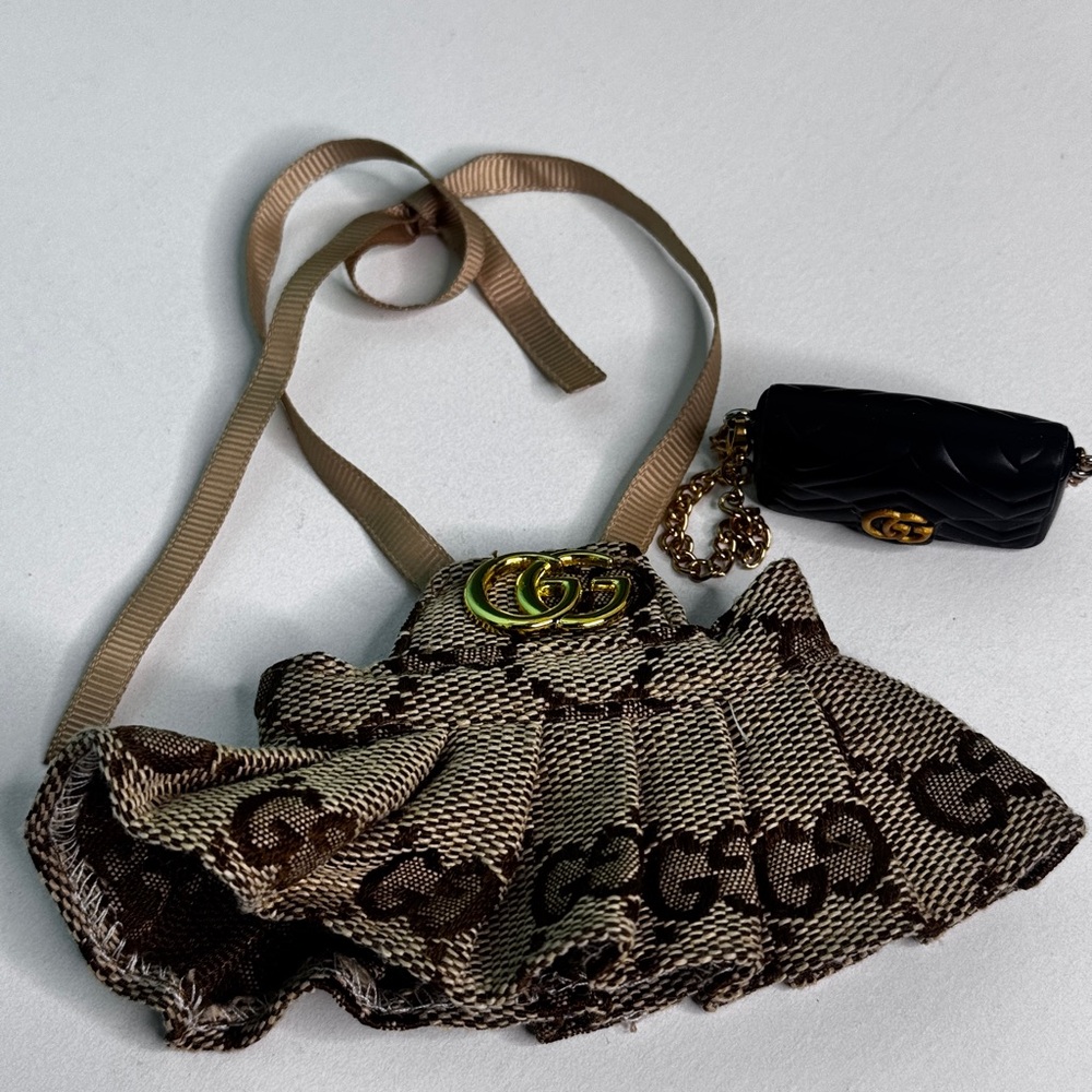 Tan and Black Doll Dress and Purse Set